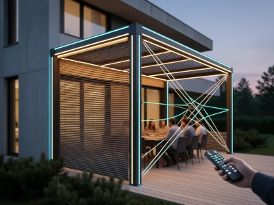 Modern bioclimatic pergola at dusk af005