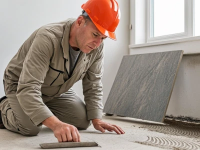 Pose grès cérame grand format salon