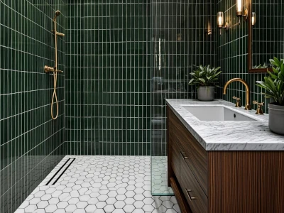 Salle de bain carrelage vert foncé tendance