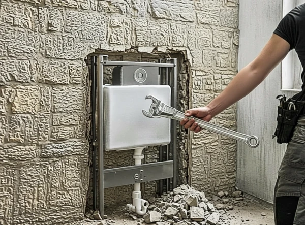 Installation wc suspendu renovation batiment ancien pierres Frejus