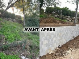 Construction d'un mur de soutènement en agglo bancher - La Roquette-sur-Siagne